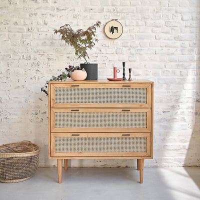 Commode en bois massif et cannage 100 cm  ALBA BERAH GETAH