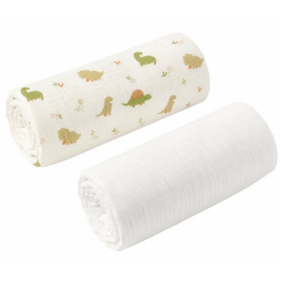 Set de 2 draps housse pour couffin en gaze de coton DINO SEVIRA KIDS