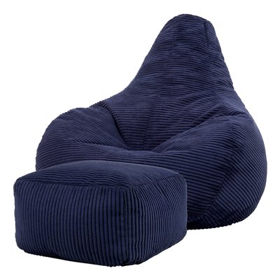 Pouf à dossier incliné et son repose-pied velours côtelé Oeko-Tex® - DALTON ICON