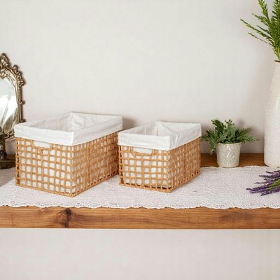 Panier de rangement avec poignées et doublure tissu (lot de 2) PIER IMPORT