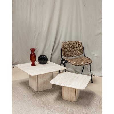 Paire de tables basses en travertin Marie-Pierre N°56 - Bon état DEBONGOUT