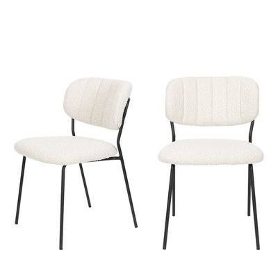 Lot de 2 chaises en tissu bouclette et métal pieds noirs- JOLIEN DRAWER