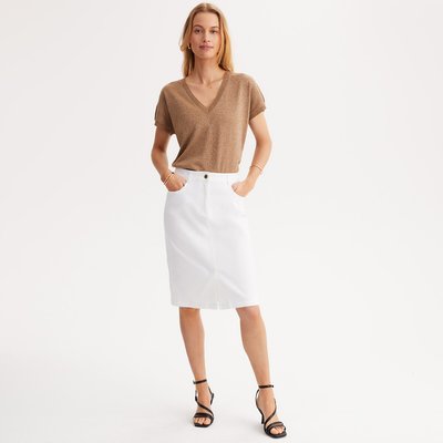 Falda recta de algodón stretch, semilarga ANNE WEYBURN