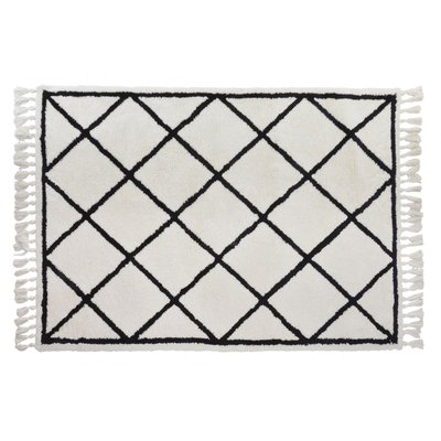 Grand Tapis Style Berbère Polyester Noir et Blanc Crème - 160x230cm WADIGA