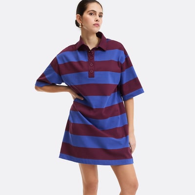 Striped Mini Polo Dress with Short Sleeves LA REDOUTE COLLECTIONS