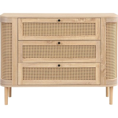 Commode 3 tiroirs couleur chêne et cannage - BALI HOMIFAB