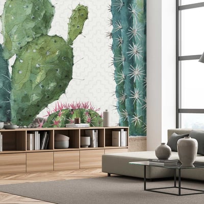 Papier peint exotique cactus fleuris HEXOA