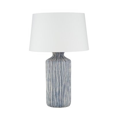 Hand Embossed Stoneware Blue and White Stripe Table Lamp Base SO'HOME