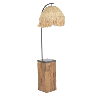 Lampadaire table teck et métal 57x55x160cm WADIGA
