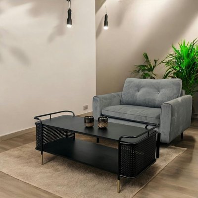 Table basse noire pieds dorés double plateau PIER IMPORT