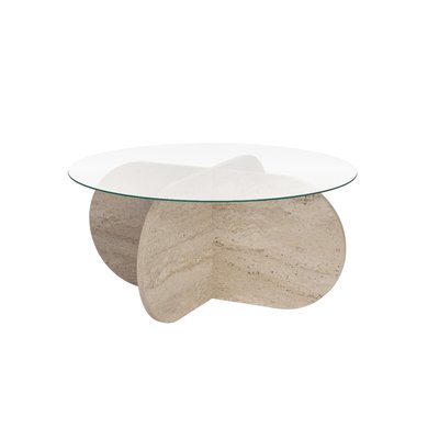 Table basse avec pieds croisés et plateau en verre trempé D75 cm - AERIS CALICOSY