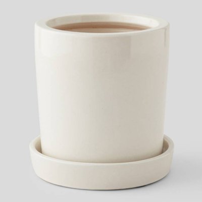 Cache-pot  et soucoupe, 17x18cm, en céramique MONOPRIX