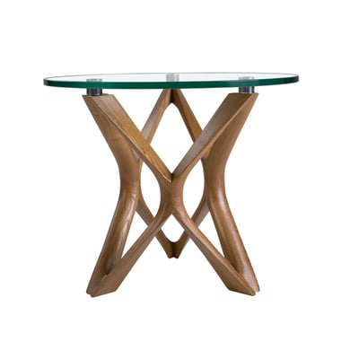 Table d'angle ronde en verre trempé et noyer ANGEL CERDA