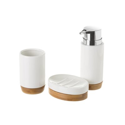 Set salle de bain céramique blanche et bambou - 3 pièces WADIGA