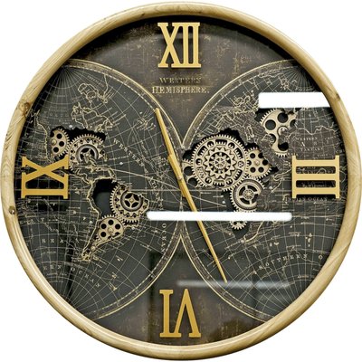 horloge murale décorative en bois et métal style hémisphère RECOLLECTION