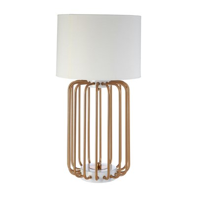Gold Wire Cage with Linen Shade Table Lamp SO'HOME