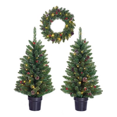 Lot de 2 sapins de Noël artificiel et 1 couronne CRESTON BLACK BOX TREES