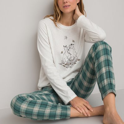 Cotton Pyjamas with Checked Flannelette Bottoms LA REDOUTE COLLECTIONS