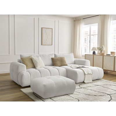 Canapé d'angle convertible 3 places en tissu bouclette avec pouf, FUJI BOBOCHIC