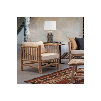 Fauteuil en teck et coussins en tissu - SAYELL HELLIN, DEPUIS 1862
