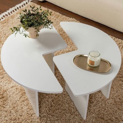 Table basse ronde blanche effet laque - design puzzle MARFA PIER IMPORT