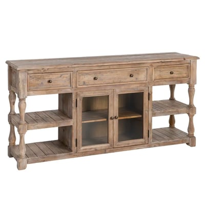 Bahut bois de pin 2 portes vitrées 180x45x88cm WADIGA