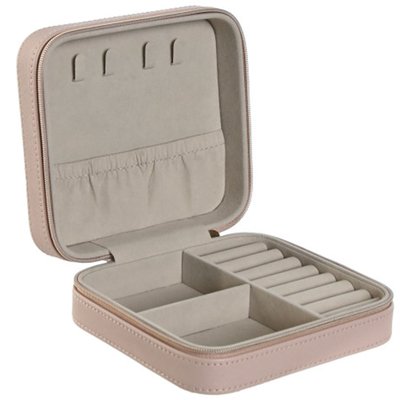 Boîte à bijoux de voyage rose pâle 13x14x5cm WADIGA