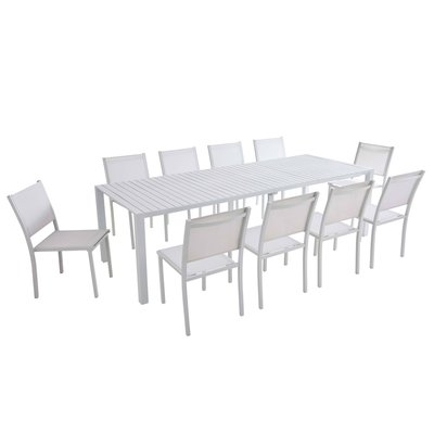 Table de jardin extensible en aluminium 52/260x100 cm et 10 chaises, EXTENSIA OVIALA