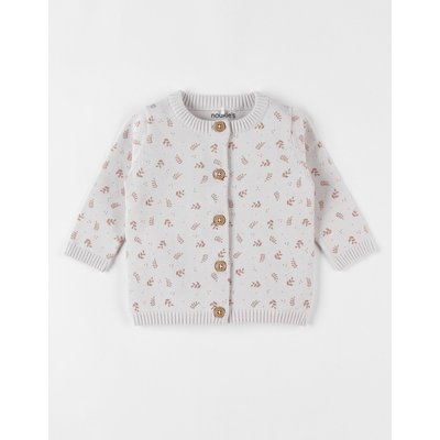 Cardigan imprimé végétal en tricot bio fin, beige/caramel NOUKIE'S