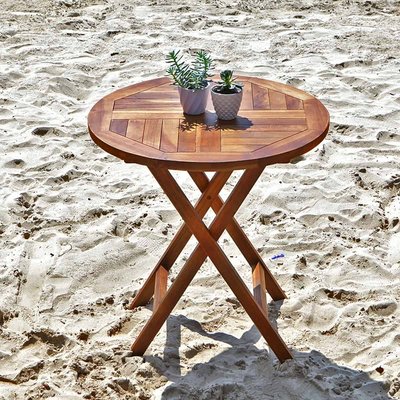 Table de jardin en teck huilé massif ronde 4 places BALI BERAH GETAH
