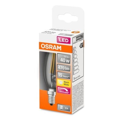 Ampoule Led Flamme Verre Clair E14 5w=40 Chaud Dimmable OSRAM