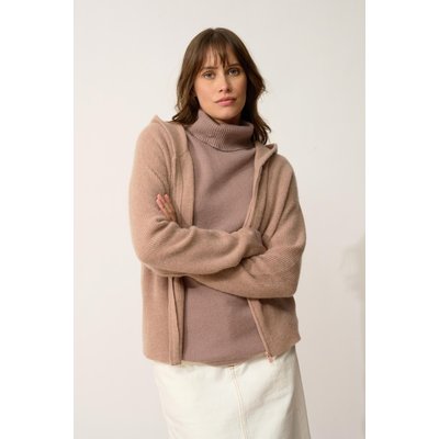 Gilet Zippé Capuche Camel Chiné Helga JUST CASHMERE