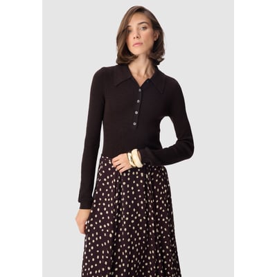 Pull tricot côtelé col polo boutonné IKKS