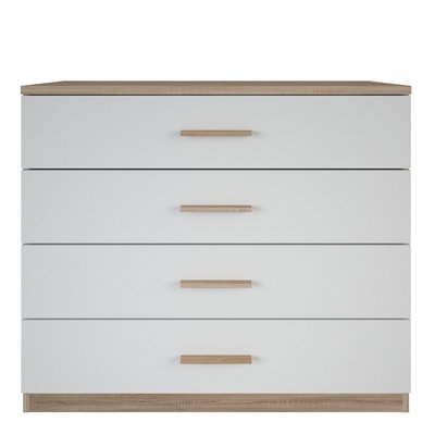 Commode 4 Tiroirs Décor Bois et Blanc L100 cm - Selena CALICOSY