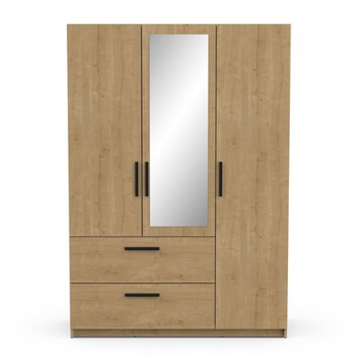 Armoire 3 portes, 1 miroir et 2 tiroirs décor chêne et noir mat H191,5 cm - CRAFT CALICOSY
