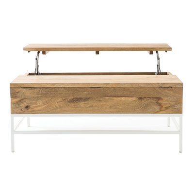 Table basse relevable rectangulaire bois manguier massif et métal blanc L110 cm BOHO MILIBOO
