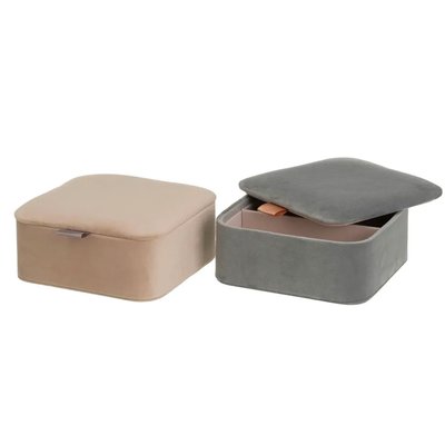 Set de 2 boîtes à bijoux velours beige et gris 16x16x6.5cm WADIGA