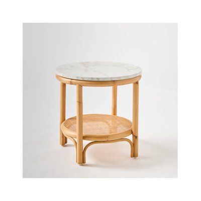 Table basse en rotin RIVIERA plateau blanc Dia 50 KOK