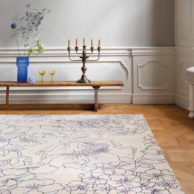 Tapis salon et chambre fait à la main en coton motif floral LINEAR UN AMOUR DE TAPIS