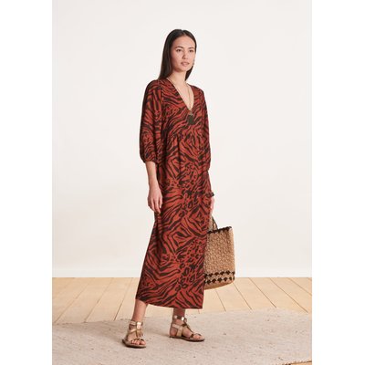 Robe mi-longue en lin imprimé animalier LA FEE MARABOUTEE
