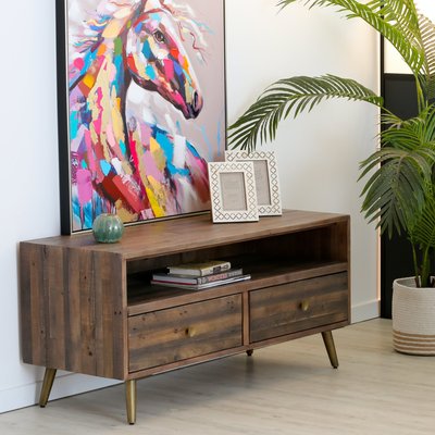 Meuble TV 120cm style vintage bois recyclé écologique 2 tiroirs ADELAIDE PIER IMPORT