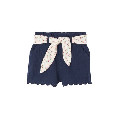 Short en gaze de coton avec ceinture fleurie VERTBAUDET