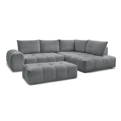Canapé d'angle convertible 4 places en tissu chiné avec pouf, EVEREST BOBOCHIC