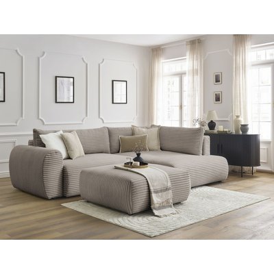 Canapé d'angle convertible 4 places en gros côtelé doux avec pouf, LUCIEN BOBOCHIC