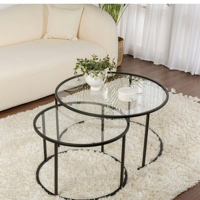 Table gigogne en verre - cadre noir (lot de 2) ⌀80 cm TULUM PIER IMPORT
