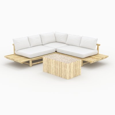 Salon de jardin 4 personnes en bois de teck avec canapé, table basse - SUNNY RENDEZ-VOUS DÉCO