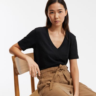 T-Shirt mit V-Ausschnitt, 100% Leinen LA REDOUTE COLLECTIONS