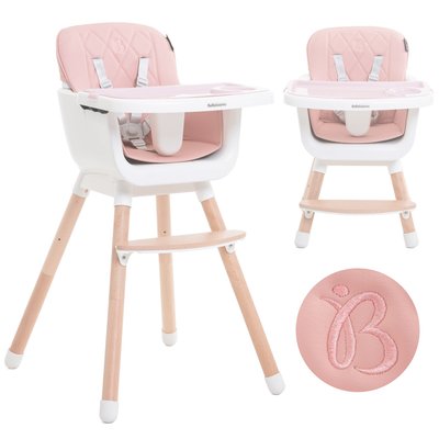 BEBELISSIMO - Chaise Haute bébé - Évolutive - Réglable - en Bois - 2 en 1 – 6 mois jusqu’à 5 ans- rose BEBELISSIMO J'AIME