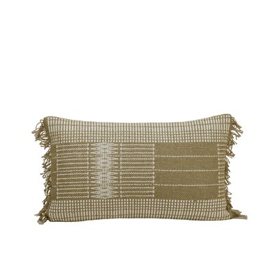 Housse de coussin en Tissage naturel frangé rebrodé d’un motif graphique   MELKI MADURA