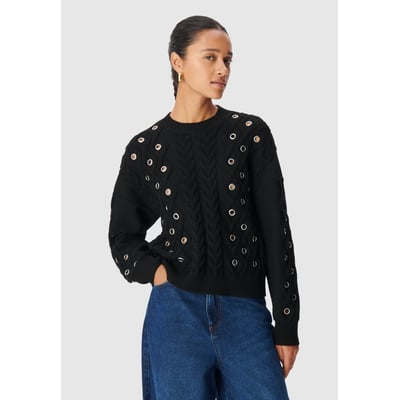 Pull tricot torsades et décor oeillets IKKS